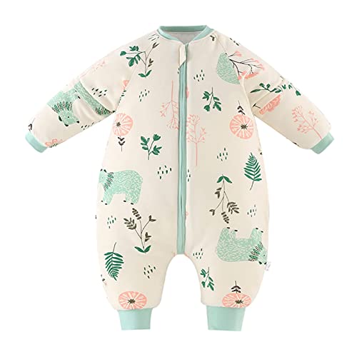 Bebé Saco de Dormir para Niños Niñas Manga Separable con Piernas Algodón Pijama Cremallera Mamelucos Mono Invierno Traje de dormir 18-36 meses,amarillo(3.5Tog)