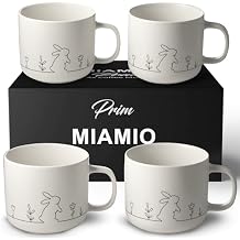 MIAMIO Spring Cup Set / 4 15 oz ceramic coffee cups in pastel colors/large coffee and tea cups in a modern design gift for women/men for Easter and spring Prim Collection White
