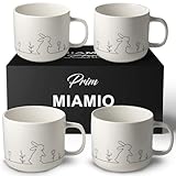 MIAMIO – Ostertassen Set / 4 × 450 ml Keramik Kaffeetassen minimalistisch/große Kaffee- und Teetassen im modernen Design – Ostergeschenke für Erwachsene und Frauen - Prim Kollektion (Weiß)