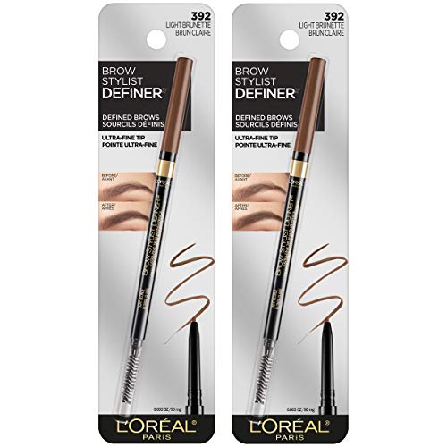 L Oreal Paris Makeup Brow Stylist Definer Waterproof Eyebrow Pencil, Ultra-Fine Mechanical Pencil, Draws Tiny Brow Hairs and Fills in Sparse Areas and Gaps, Light Brunette, 0.003 Ounce (Pack of 2)