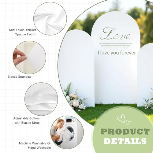 GEWONELIFE White Arch Backdrop Cover Set of 3 – 6FT 6.6FT 7.2FT Stretch Fabric Covers for Wedding Baby Shower Birthday Party Bridal Shower – Wrinkle-Free Arch Background for Round Top Chiara Stands by GEWONELIFE - Used condition - Image 3