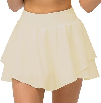 Yuerlian Tennis Skirts Pleated Skorts with Shorts Pockets Double Ruffle Golf Skirts Workout Running Skorts Skirt Athletic