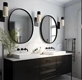 USHOWER 2- Pack Bathroom Mirrors for Over Sink, 24 Inch Circle Mirror with Metal Frame, Black Wall Mirror Modern Decoration for Vanity, Entryway, Living Room, Hallway and Bedroom