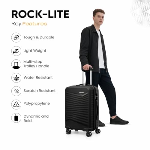 Image of Kamiliant by American Tourister Rock-Lite Medium 68 Cm Check-in Hard Sided Trolley Bag for Men & Women, Suitcase 66L for Travel with 3 Digit Combination Lock - Black