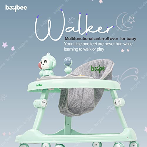 Baybee Drono Baby Walker for Kids, Round Kids with 4 Seat Height Adjustable | Activity for Baby with with Food Tray & Musical Toy Bar | for Baby 6-18 Months Boys Girls (Green)