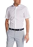 ETERNA Slim Fit Herren Hemd Halbarm Haifischkragen Kombimanschetten reine, bügelfreie Baumwolle Uni weiß