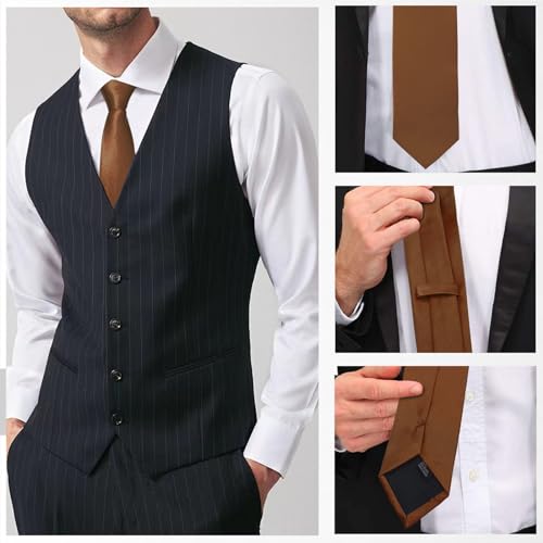 Image of Luckyvestir Mens Tie Solid Satin Neck Ties 3.15'' Formal Necktie for Wedding Business Christmas Father's Valentine's Day Gift