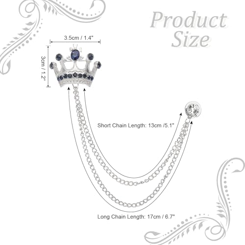 Image of PATIKIL Crown Hanging Chain Brooch Pins | Rhinestone Suit Pins Fashion Crystal Lapel Pins for Women Men