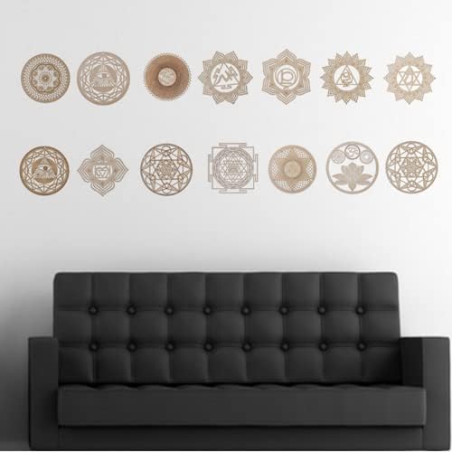 DongAi 5-Piece Set of Sacred Geometry Wall Art, 5.5'' (Sacred Lotus, Flower Of Life, Metatron Cube, Five-Pointed Star) Chakra Grid Meditation Ornaments Wooden Wall Art Yoga Decoration Spirit Gift