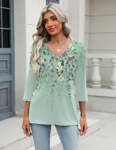Image of Zeagoo 3 /4 Length Sleeve Womens Tops Casual V Neck Shirts Soft Basic Tees Business Work Blouses