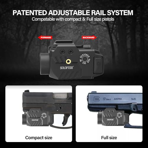 Solofish Slidable Pistol Light 800lm with Strobe & Memory, Shockproof Gun Flashlight W/Power Level Indicator, Compatible with Picatinny Rail (21±0.5MM Width), Rechargeable