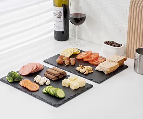 Foto von WLWNWFT 2 Stück Schieferplatte Servierplatte, Servierplatten aus Schiefer 30x20 cm, zum Servieren & Beschriften, Schieferplatten rechteckig, inkl. Kreidestift