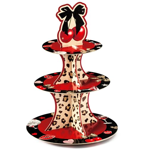 Haooryx Cheetah Cherry Cupcake Stand 3 Tier Bow Leopard Print Cupcake Tower