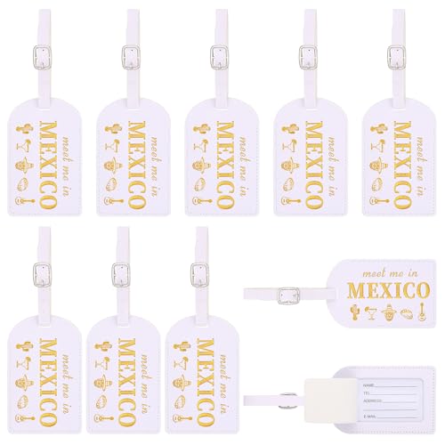8 Pcs Mexico Leather Luggage Tags Bulk Wedding Favor Bridesmaid Proposal Gifts Meet Me in Mexico Luggage Tags for Bridal Shower Bachelorette Travel Bridesmaid Gifts(White)