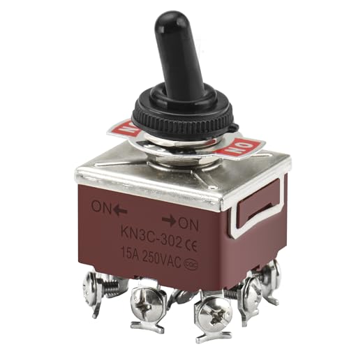 Heschen Interruttore a levetta in metallo, HS-302, 3PDT, tipo mantenuto, ON/ON 2 posizioni, 15A 250VAC, 10A 380VAC, con copertura impermeabile, CE