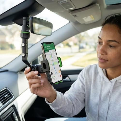 Image of Xtore Car Rearview Mirror Phone Holder (Pack of 1, Black)