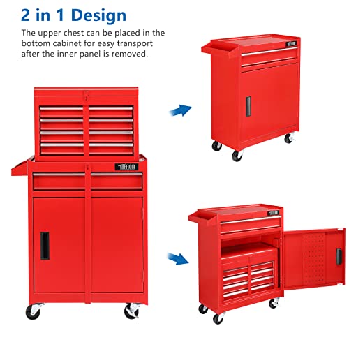 Tuffiom 5-Drawer Rolling Tool Chest, Tool Storage Cabinet W/Sliding Drawers, Wheels, Detachable Top & Adjustable Shelf, Mechanic Tool Organizer Box For Garage, Workshop, Warehouse & Repair Shop, Red #TOP4