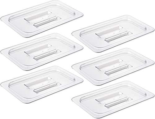 CURTA 6 Pack NSF Food Pan Cover, 1/4 Size Clear Polycarbonate Lid with Handle for Commercial Food Pan, Dishwasher & Freezer Safe Plastic Clear