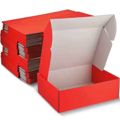 Ireer 40 Pcs Shipping Boxes 12 x 9 x 4 Inch Mailing Boxes Corrugated Cardboard Gift Boxes Packing Literature Mailer for Wrapping Packaging Small Business Flat Box Empty Packing Boxes (Red)