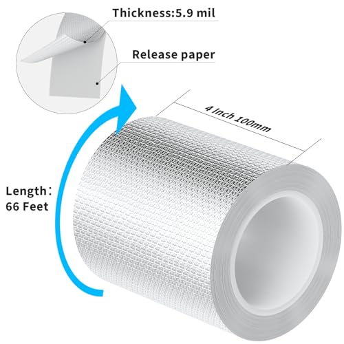 Image of Fiberglass Aluminum Foil Tape 4 Inch x 66 Feet (5.9mil) - Heavy Duty HVAC Metal Tape,High Temp Waterproof Insulation Adhesive for Ductwork, Furnace, Dryer Vent, AC, Pipe Sealing & Repair