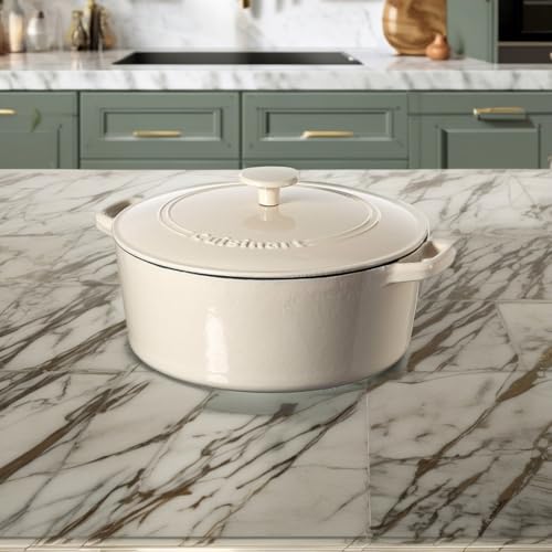 Image of Cuisinart Chef's Classic Enameled Cast Iron Dutch Oven with Lid, Porcelain Enameled Interior, Oven Safe, Induction Compatible, 7-Quart, Round, Cream