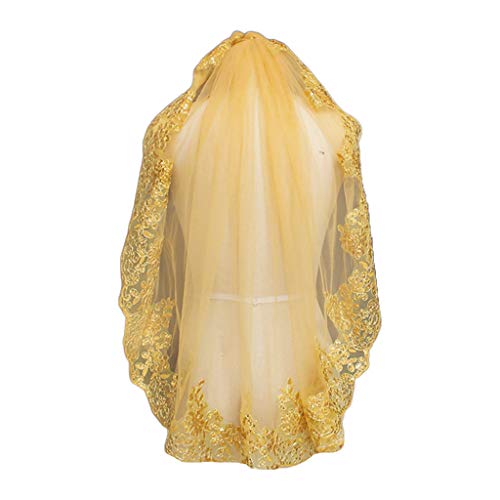 JOYKK Lentejuelas Doradas metálicas de Malla para Mujer Encaje Bordado Mantilla Vintage...