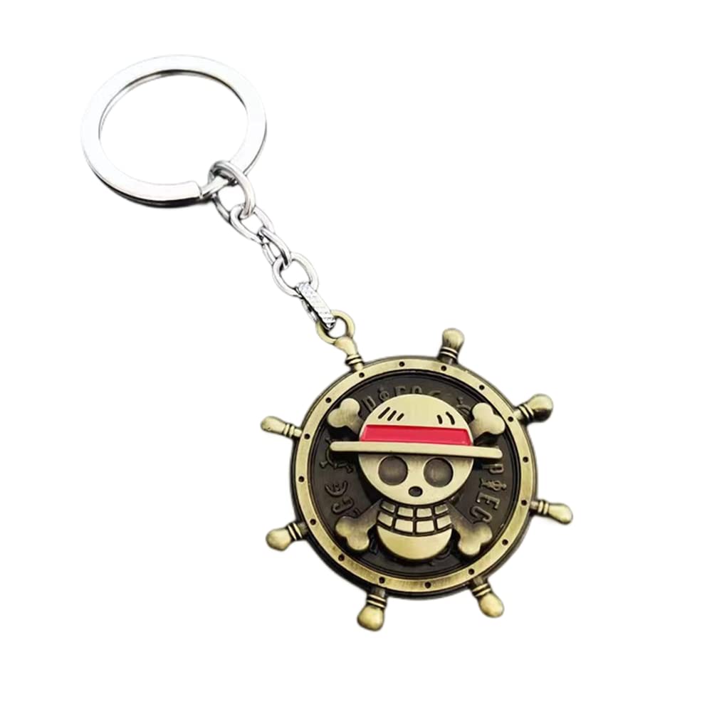 Bkinpid Anime Luffy Keychain One Piece Keychain Pirate Skull Key Chain Rotatable Keyring