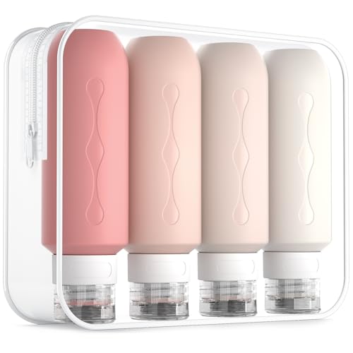 Image of Gemice Travel Bottles for Toiletries, Tsa Approved Travel 6oz Size Containers with Clear Bag, BPA Free Leak Proof Travel Tubs Refillable Liquid Travel Accessories for Cometic Shampoo Lotion