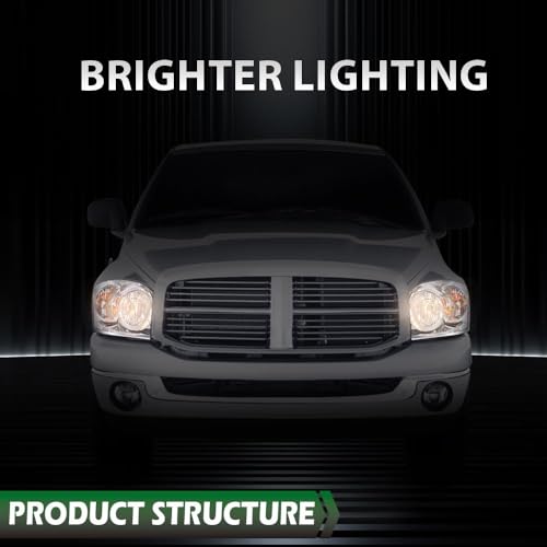 Image of GRAND ORANGE Headlight Assembly w /Bulbs Compatible with Dodge Ram 1500 Truck 2006-2008 /Fit Dodge Ram 2500 3500 Truck 2006-2009 Right Side Clear Lens Chrome Housing Amber Reflector