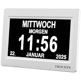 TROCOTN Demenz Uhr Senioren Digitale Uhr Tagesuhr Großes Display Wecker Wanduhr (Weiß, 7 Zoll)