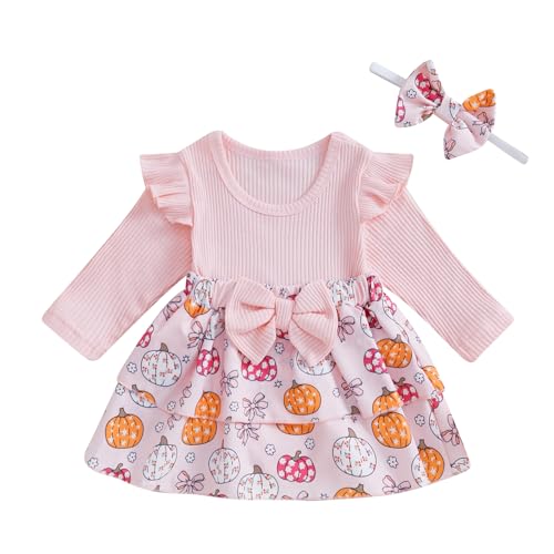Baby Girl Thanksgiving Outfit Newborn Outfit Ribbed Ruffle Romper Dress and Headband Cute Fall Clothes