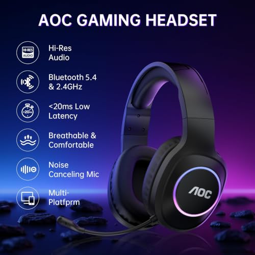 Image of AOC Wireless Gaming Headset for PS5, PS4, Nintendo Switch, PC- Black