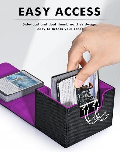 Image of ZLCA Card Deck Box for Trading Cards, MTG Commander Deck Box Holds 120+ Single Sleeved Cards, Leather Magnetic Card Storage Box Fits for Magic the Gathering TCG CCG(Black& Purple)