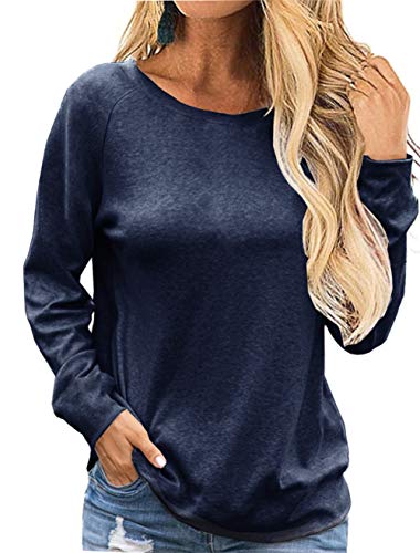 Damen T-Shirt Langrm Top Damen Oberteile Langarmshirt Damen Bluse Basic Shirt Tee Baumwoll Frauen Freizeit Einfarbig (NA, s) Cover