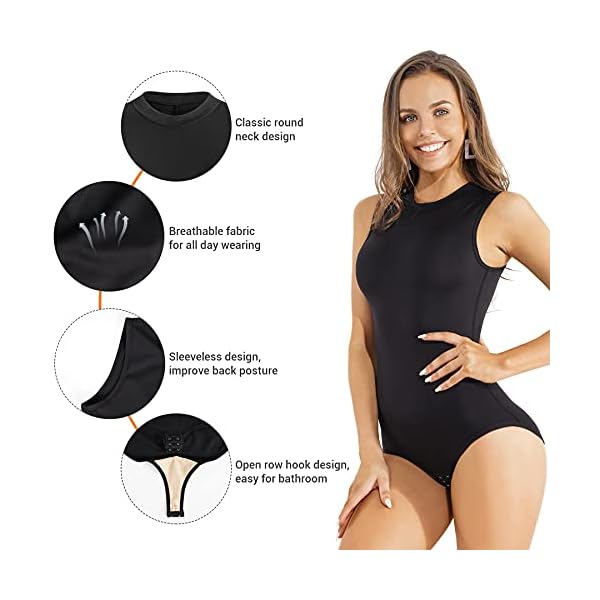 Irisnaya Shapewear Bodysuit for Women Waist Trainer Tummy Control Vest Body Shaper Round Turtleneck Jumpsuit (Large, Black)