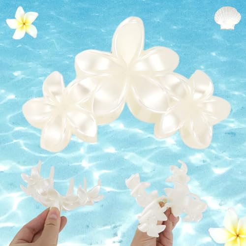 Set de 2 pinzas para cabello con flores plumeria blanco perla miniatura 3