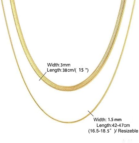 14K Gold Plated Layering Necklace Set Simple Triple Three Layered Box Paper Clip Chain Necklaces for Women Everyday Multi Strand Dainty Jewelry Gift