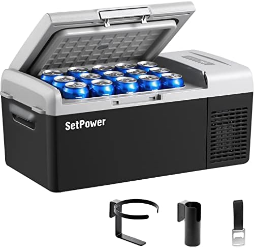 Setpower FC15 Car Refrigerator, 15L/15.8 QT RV Refrigerator 12V Refrigerator,Portable Freezer Fridge Fast Cooling -4℉-68℉,Electric Cooler For Car, RV, Camping, Travel or Home Use,Black