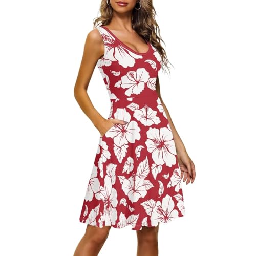 Image of Women Stylish Tank Dresses Sleeveless Round Neck Midi Casual Dress with Pocket for Summer