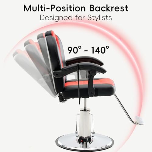Image of Barber Chair with Heavy Duty Hydraulic Pump, Salon Chair for Hair Stylist, 360 Swivel 90-140 Backrest Reclining Chairs, Portable Height Adjustable Hair Chair for Barbershop (Red)