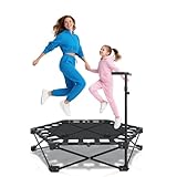 Fitness Trampolin Indoor für Zuhause, Mini Trampolin mit Höhenverstellbaren Haltestangen - Belastbarkeit 150kg - Ø106cm - Faltbar＆Tragbar - Stabiler und leiser für Kinder u. Erwachsene