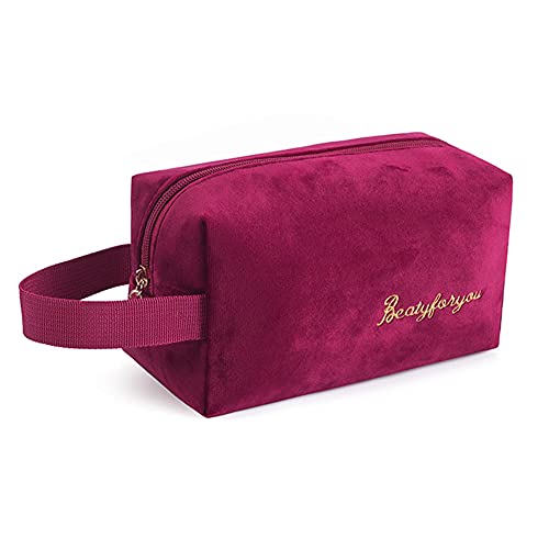 Dybker Bolsas de cosméticos para mujeres y niñas, bolsa de maquillaje portátil de gran capacidad de aseo, rojo vino, Neceser Cover