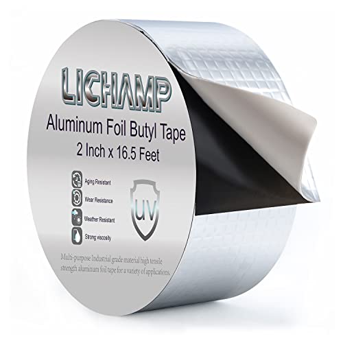 Lichamp Aluminum Butyl Tape, Waterproof Butyl Aluminum Foil Tape 2 Inches X 16.4Ft For Rv Repair, Roof, Window Patch, Boat And Outdoor Pipe Sealing #TOP29