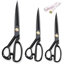 Fabric Scissors, 3 Pcs Forged Stainless Steel Sewing Scissors All Purpose Heavy Duty with Tempered Blades, Adjustable Joint Nut and Comfort Handle, Includes Measuring Tapes, 3 Sizes