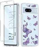 GUOVLIN Design for Google Pixel 7A Case 6.1" with Screen Protector, Flower Shockproof Hard Back & So