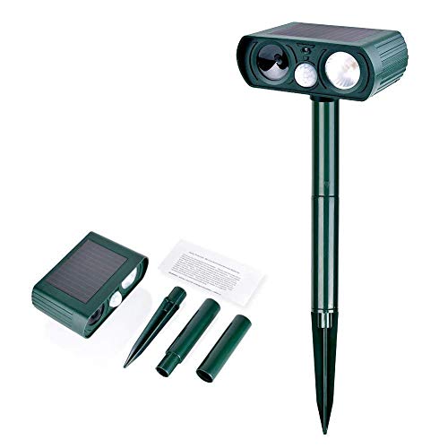 Humutan Dog Repellent, Outdoor Solar Powered Animal Chasing Deterrent, Waterproof Ultrasonic Repeller with Motion Sensor and Flashing Lights