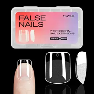 Extra Short Square Fake Nail Tips - 216Pcs Pre-Shaped Extra Short Square Gelly Tips for Full Cover Acrylic Nail Extensions, French Style, 12 Sizes - Perfect for DIY Salon or Professional Use
