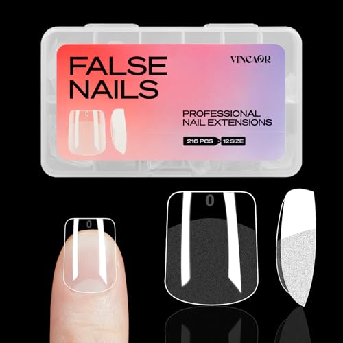 Extra Short Square Fake Nail Tips - 216Pcs Pre-Shaped Extra Short Square Gelly Tips for Full Cover Acrylic Nail Extensions, French Style, 12 Sizes - Perfect for DIY Salon or Professional Use