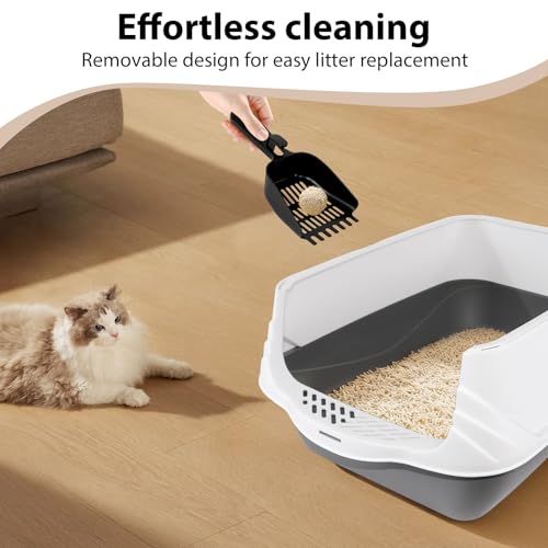 Large Cat Litter Tray Toilet Box, Enclosed Secure Flap Door Lidded Detachable Hood Easy Cleaning, with Charcoal Filter, High Sided Rim Big Extra Spacious, with Cat Litter Scoop, 51 * 37 * 36cm, Grey - Image 8