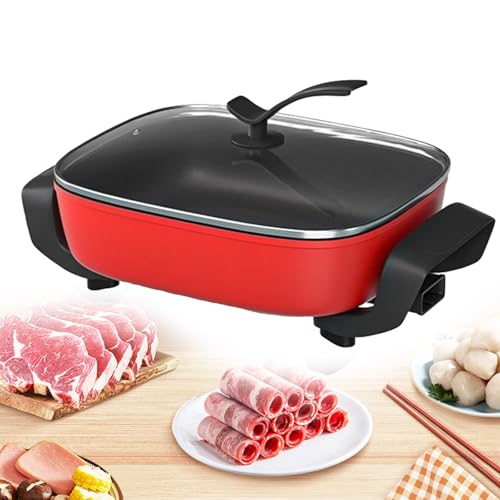 LIANTIAN Plancha eléctrica para Interiores, Plancha para panqueques de Calentamiento rápido, Plancha eléctrica de Acero Inoxidable con Revestimiento Antiadherente(Red,30 * 30 * 6)